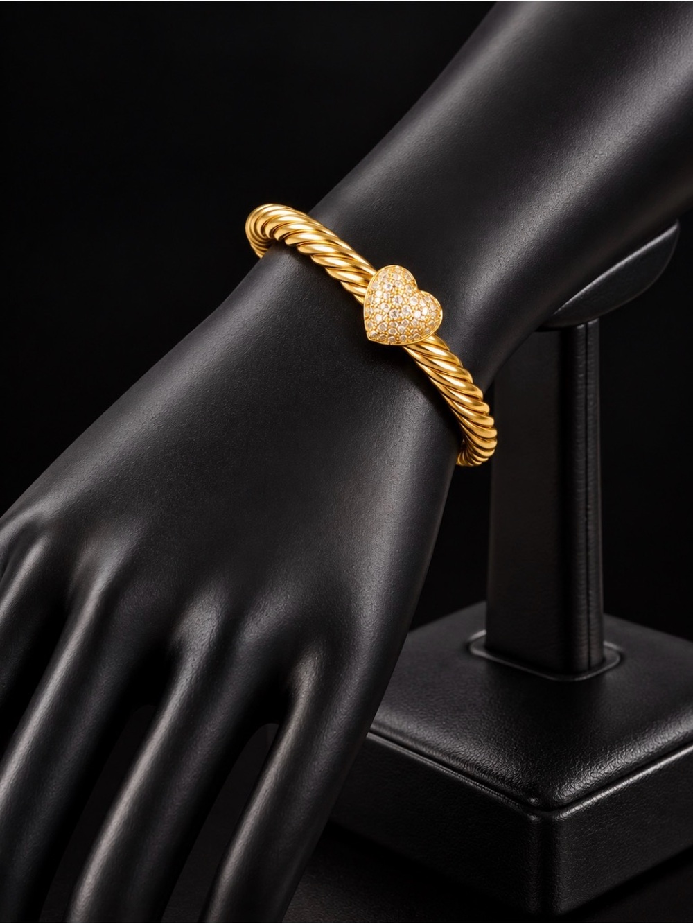 Gold Heart Pavé Cable Cuff Bracelet - Women Jewelry